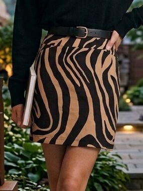 LOFT Tan and Black Zebra-Print Mini Skirt